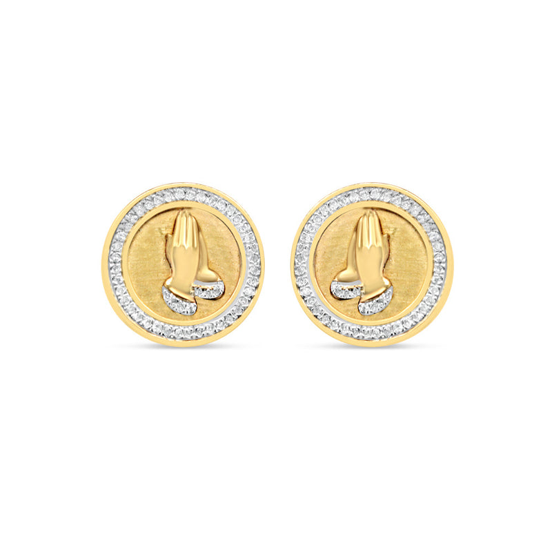 10k Gold Diamond Round Prayer  Earrings 13.5mm 0.35CTW
