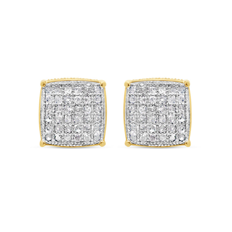 10k Gold Diamond 3-D Square  Earrings 8mm 0.46CTW