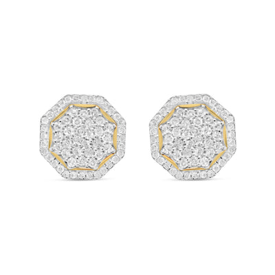 10k Gold Diamond 3-D Octagon Earrings 11mm 0.76CTW
