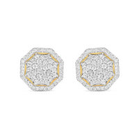 10k Gold Diamond 3-D Octagon Earrings 11mm 0.76CTW