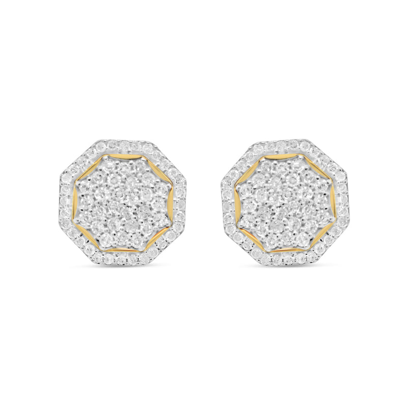 10k Gold Diamond 3-D Octagon Earrings 11mm 0.76CTW