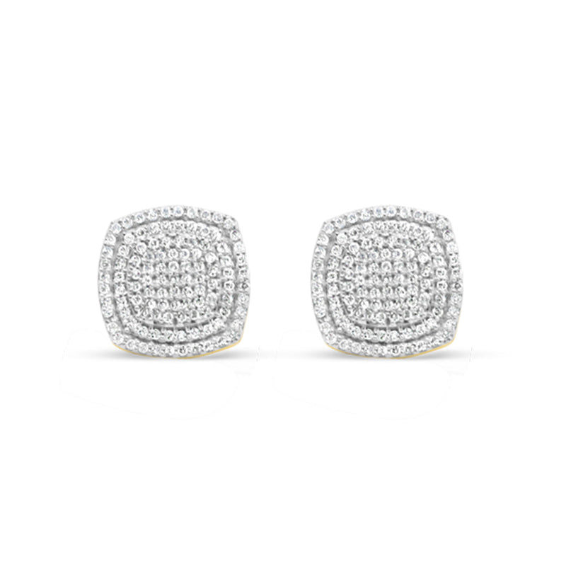 10k Gold Diamond Square Earrings 12mm .75CTW