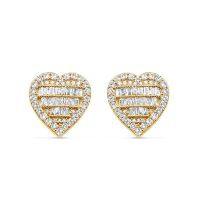14k Gold Diamond Heart Earrings 15mm 1.28CTW