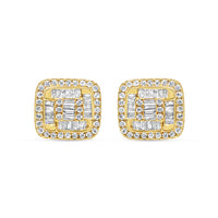 14k Gold Diamond Square Earrings 12mm .83CTW