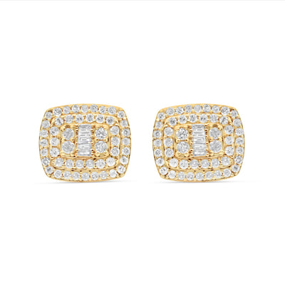 14k Gold Baguette  Diamond Square Earrings 10mm .85CTW