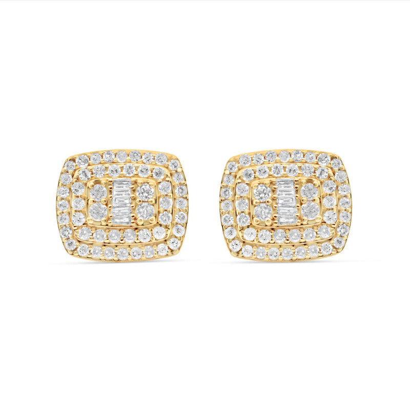 14k Gold Baguette  Diamond Square Earrings 10mm .85CTW