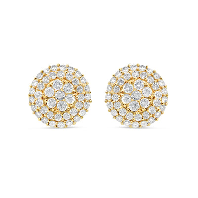 14k Gold  Diamond Round Flower  Earrings 11mm 1.22CTW