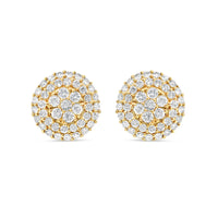 14k Gold  Diamond Round Flower  Earrings 11mm 1.22CTW