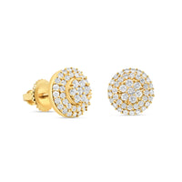 14k Gold  Diamond Round Flower  Earrings 11mm 1.22CTW