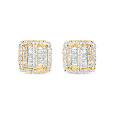 14k Gold Baguette Diamond Square Earrings 8mm .47CTW