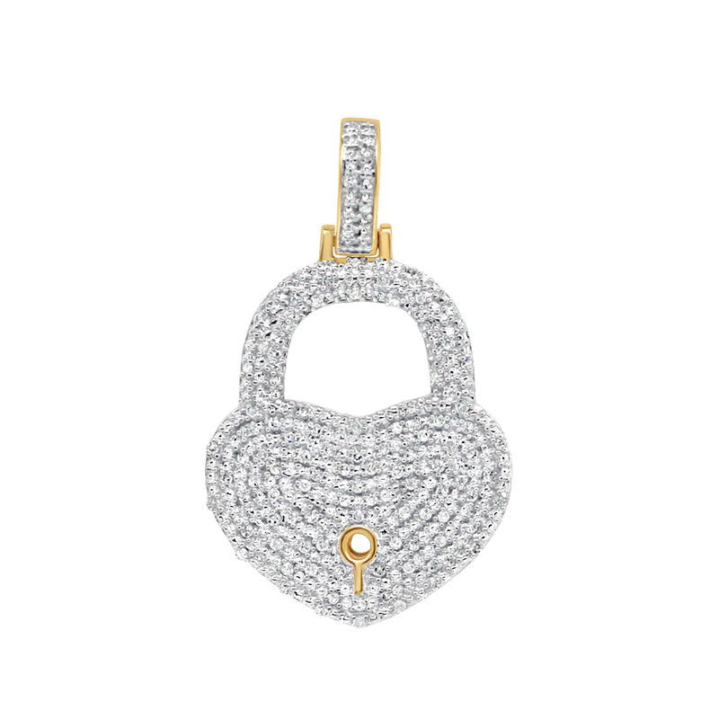 Lock Heart Pendant with Necklace | 10K Yellow Gold | 20.06MM| 0.33CT