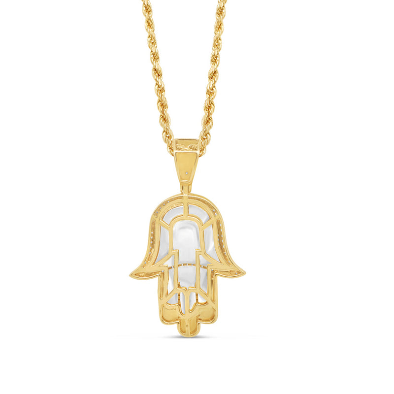 Blue Hamsa Pendant with Chain/Necklace | 14K Yellow Gold |0.46CT