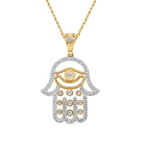 Light Weight Hamsa Pendant with Chain/Necklace | 14K Yellow Gold | 27.44MM| 1.67CT