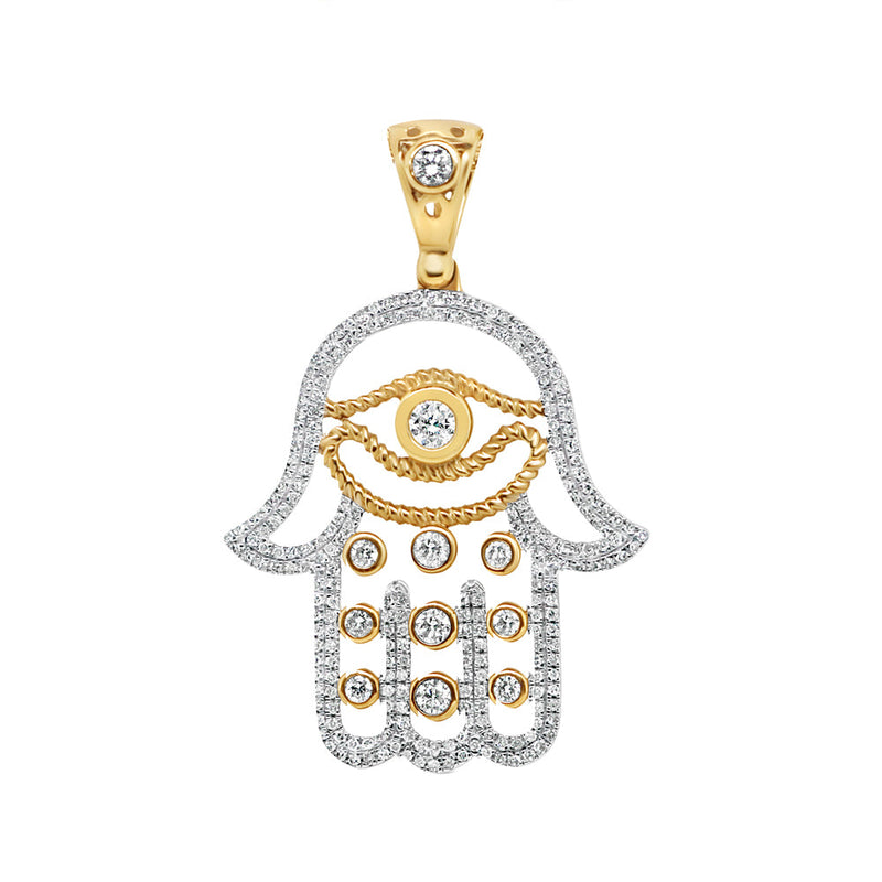 Light Weight Hamsa Pendant with Chain/Necklace | 14K Yellow Gold | 27.44MM| 1.67CT