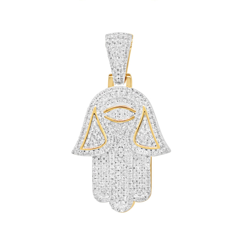 Hamsa Pendant with Chain/Necklace | 10K Yellow Gold | 19.30MM| .35CT