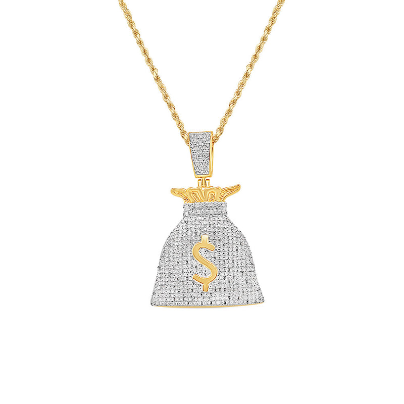 Money Bag Pendant with Necklace | 10K Yellow Gold | 27.09MM| .55CT