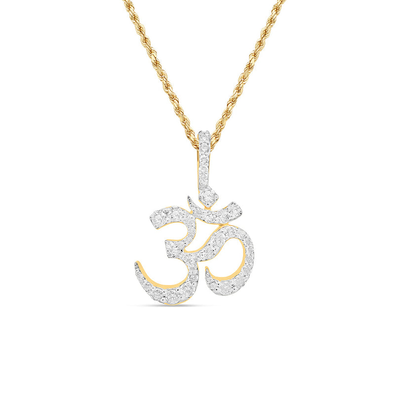 Classic Yoga 'Ohm 'OM 'AUM Charm Pendant with Diamonds & Comes with Necklace | 14K Yellow Gold | 18.15MM| 1.1CT