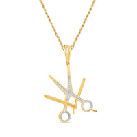 Barber Set - 'Blade + 'Scissors Pendant with Chain | 10K Yellow Gold | 23.70MM | .10CT