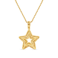 3D Star Pendant with Necklace | 14K Yellow Gold | 27.70MM | 0.90CT