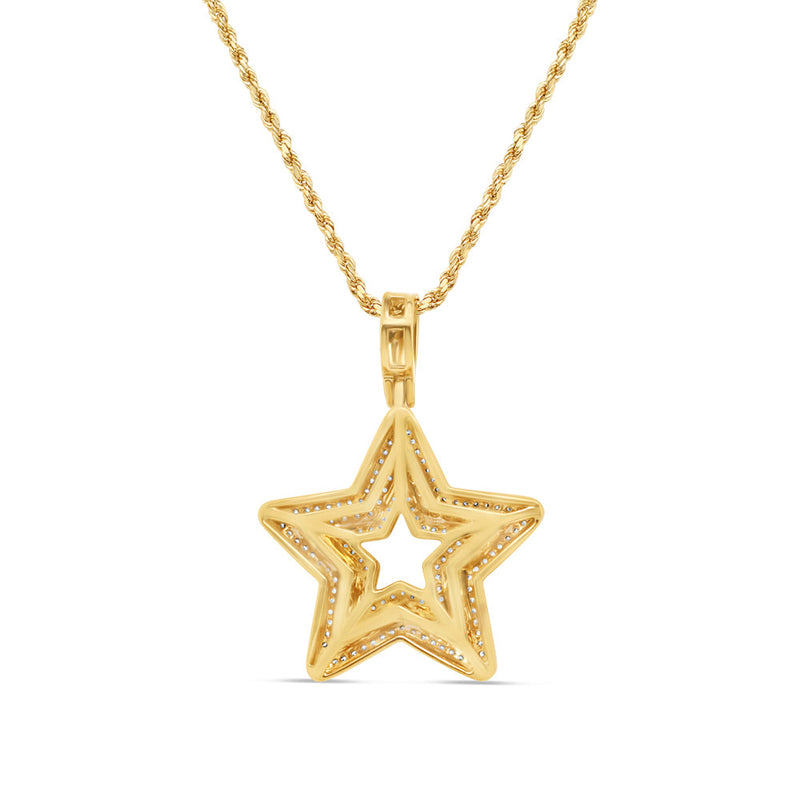 3D Star Pendant with Necklace | 14K Yellow Gold | 27.70MM | 0.90CT