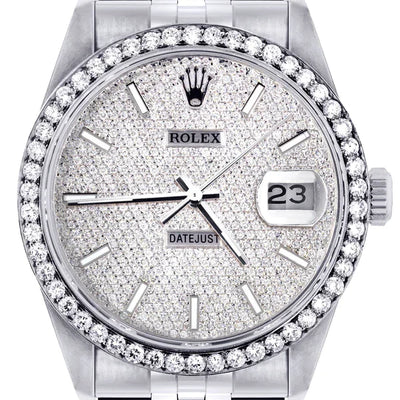 Diamond Rolex Datejust Watch 16200 | 36MM | Full Diamond Dial | Stainless Steel | Jubilee Band