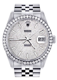 Diamond Rolex Datejust Watch 16200 | 36MM | Full Diamond Dial | Stainless Steel | Jubilee Band