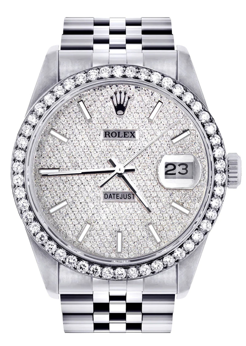 Diamond Mens Rolex Datejust Watch 16014| 36MM | Full Diamond Dial | Jubilee Band