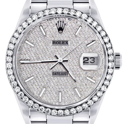 Diamond Rolex Datejust Watch 16200 | 36MM | Full Diamond Dial | Stainless Steel | Oyster Band