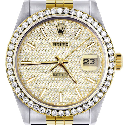 Diamond Gold Rolex Datejust Watch 16233 | 36MM | Full Diamond Dial | Stainless Steel | Jubilee Band