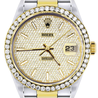 Diamond Gold Rolex Datejust Watch 16233 | 36MM | Full Diamond Dial | Stainless Steel | Oyster Band