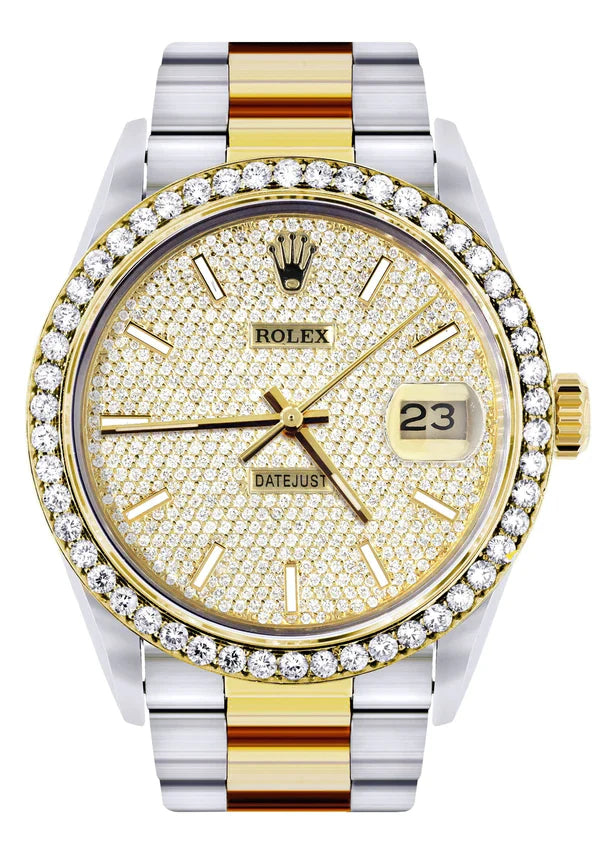 Diamond Gold Rolex Datejust Watch 16233 | 36MM | Full Diamond Dial | Stainless Steel | Oyster Band