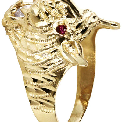 Mens Gold Tiger Face Style Ring | 10K Solid Yellow Gold