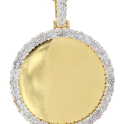 Diamond Round Picture Pendant with Necklace | 10K Yellow Solid Gold | 47.07MM | 1.50CT