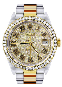 Diamond Gold Rolex Datejust Watch 16233 | 36MM | Full Diamond Roman Dial | Oyster Band