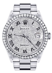 Diamond Rolex Datejust Watch 16200 for Men | 36MM | Full Diamond Roman Dial | Stainless Steel | Oyster Band