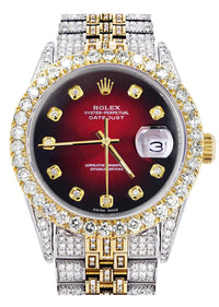 Iced Out Rolex Datejust | 36MM | Red Black Diamond Dial | Two Tone | Diamond Jubilee Band