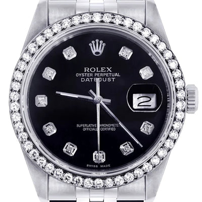 Rolex Datejust Watch 16014 for Men| 36M | Diamond Black Dial | Jubilee Band