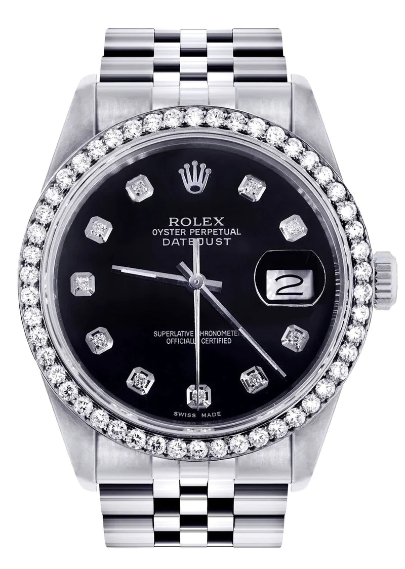 Rolex Datejust Watch 16014 for Men| 36M | Diamond Black Dial | Jubilee Band