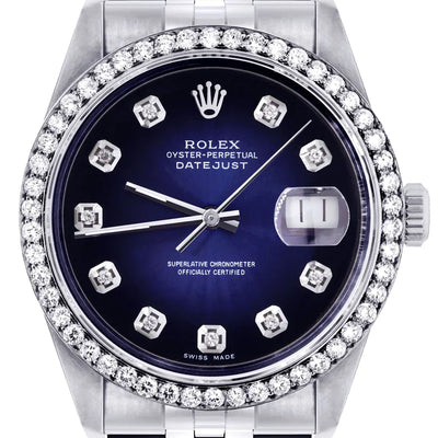 Rolex Datejust Watch 16014 for Men | 36Mm | Blue Black Diamond Dial | Jubilee Band