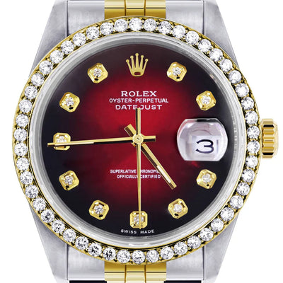 Rolex Datejust Watch 16013 for Men | 36MM | Diamond Red Dial | Jubilee Band