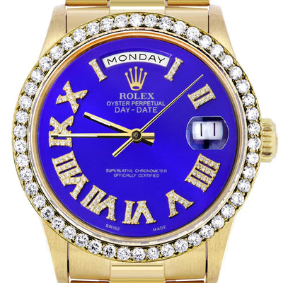 Rolex Day-Date Presidential | Model 18238 | 18K Yellow Gold | 36MM | Diamond Bezel | Blue Roman Diamond Dial