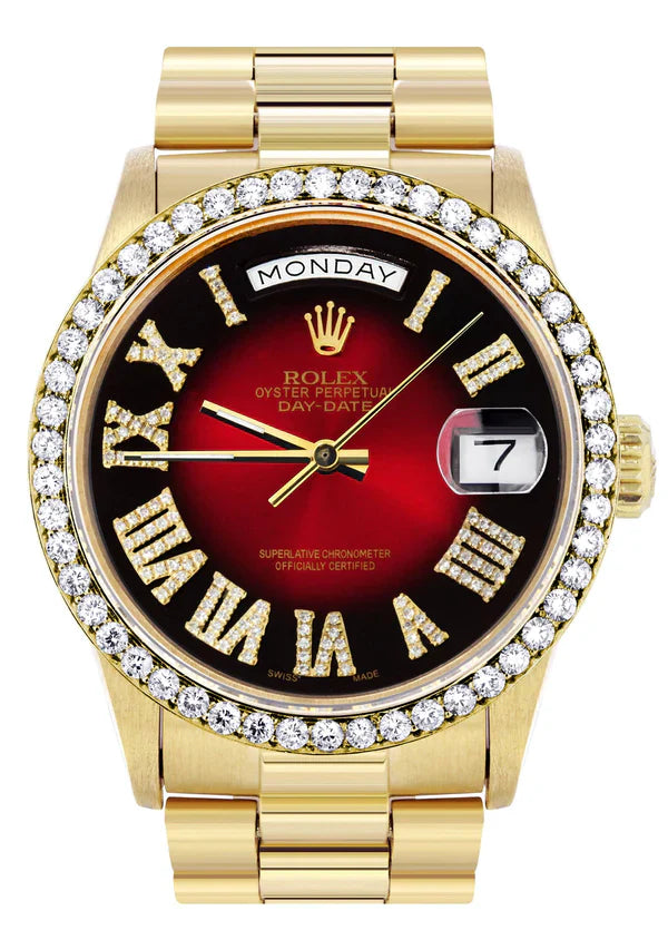 Rolex Day-Date Presidential | Model 18238 | 18K Yellow Gold | 36MM | Diamond Bezel | Red Diamond Roman Numeral