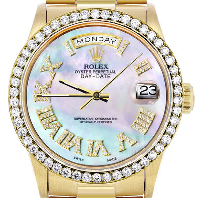 Rolex Day-Date Presidential | Model 18238 | 18K Yellow Gold | 36MM | Diamond Bezel | Light Mother of Pearl Diamond Roman