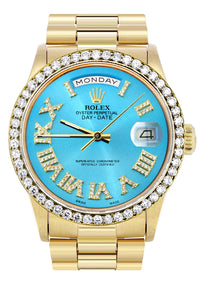 Rolex Day-Date Presidential | Model 18238 | 18K Yellow Gold | 36MM | Diamond Bezel | Light Blue Roman Diamond Dial
