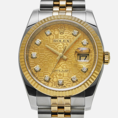 Rolex Datejust 36 116233 FACTORY Champagne Jubilee Diamond Dial 18K Yellow Gold