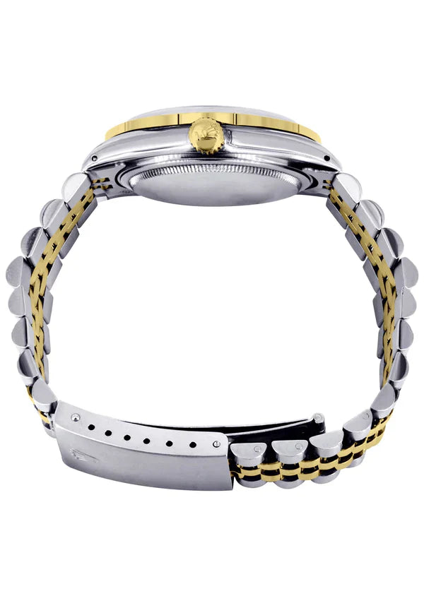 Diamond Gold Rolex Datejust Watch 16233 | 36MM | Black Arabic Full Diamond Dial | Stainless Steel | Jubilee Band