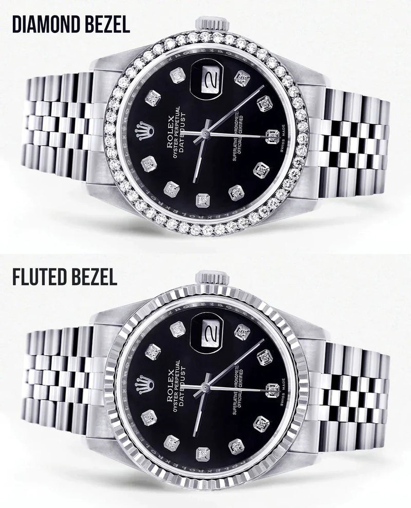 Rolex Datejust Watch 16014 for Men| 36M | Diamond Black Dial | Jubilee Band