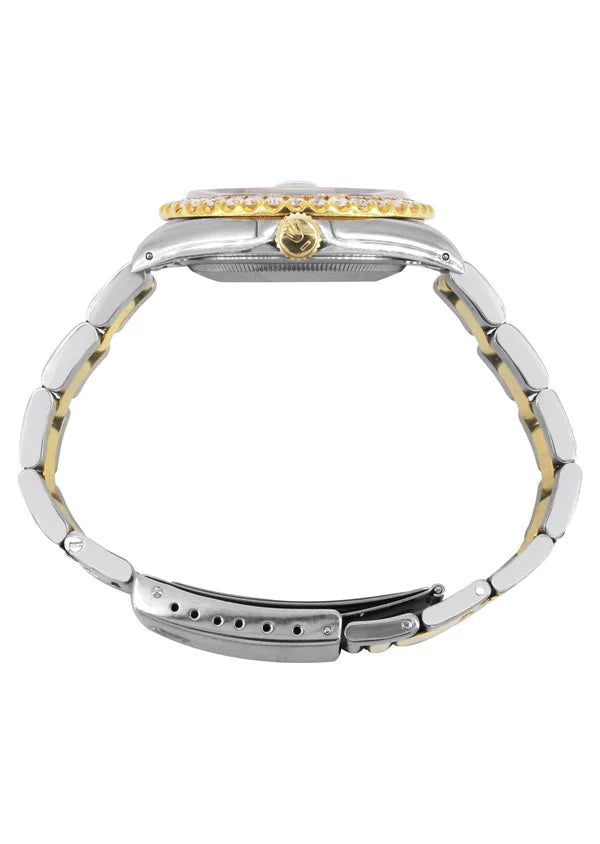 Diamond Gold Rolex Datejust Watch 16233 | 36MM | Pink Arabic Full Diamond Dial | Stainless Steel | Oyster Band