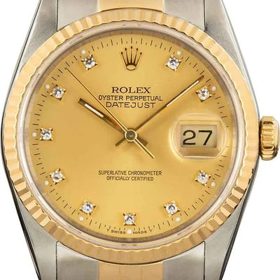 Rolex DateJust 16233  | 36MM | Diamond Champagne Dial | Two Tone | Jubile Band