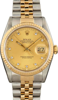 Rolex DateJust 16233 for Men | 36MM | Diamond Champagne Dial | Two Tone | Jubile Band